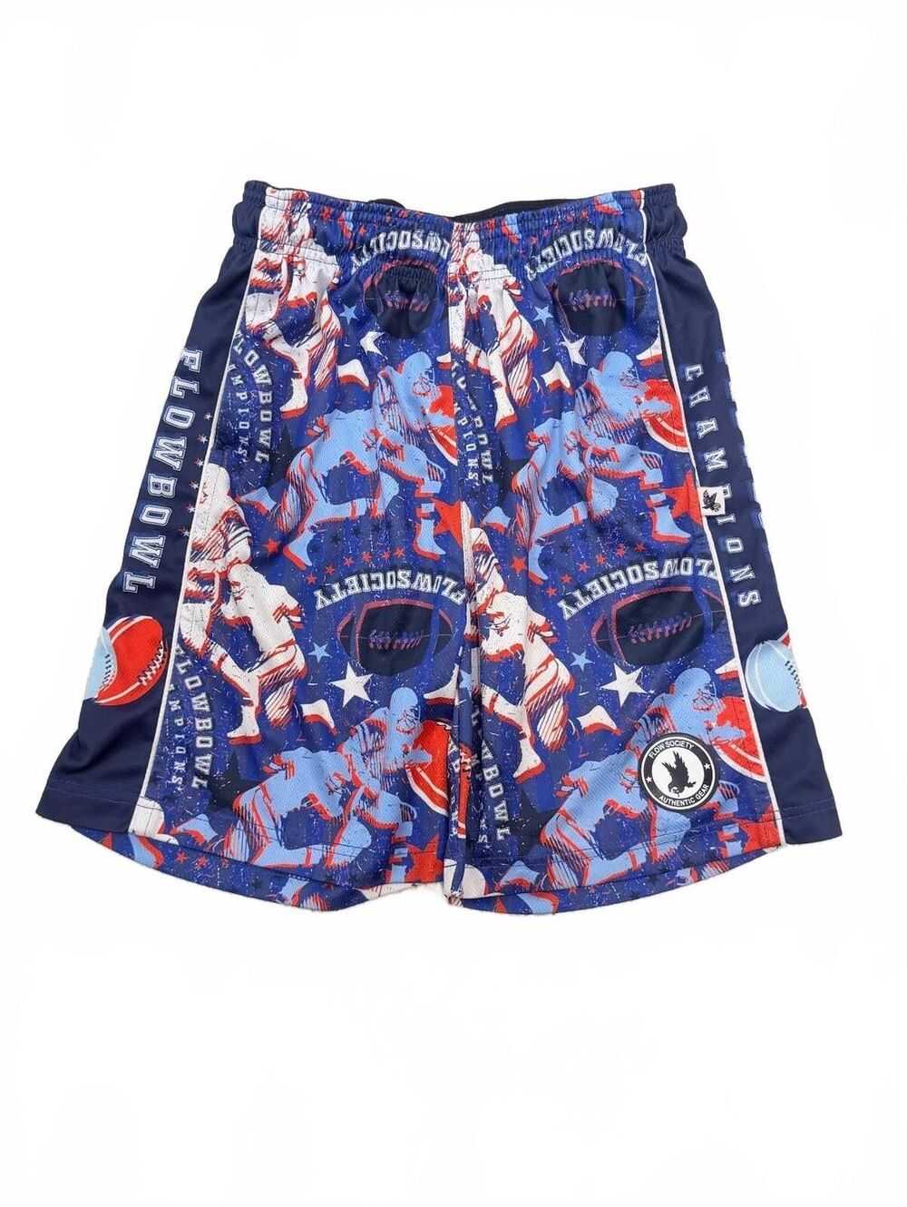 Flow Society Flow Bowl Champions Football Mesh Athletic Shorts Blue Red Youth L